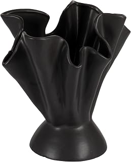 Bloomingville Stoneware Ruffled Vase with Reactive Glaze, Black