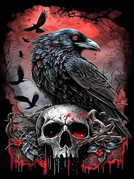 Mrnsiet Halloween Diamond Painting Kits for Adults, 5D Crow Diamond Painting for Beginner, DIY Full Drill Skull Diamond Art Kits for Home Wall Decor 12 x 16 Inch