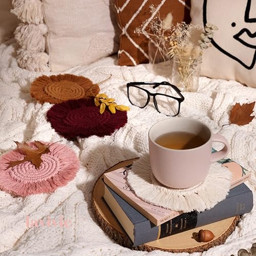 Miniatura 5 de Posavasos de macramé, tejidos bohemios, hechos a mano, absorbentes, para escritorio, cocina, comedor, bebida, picnic, inauguración de la casa,