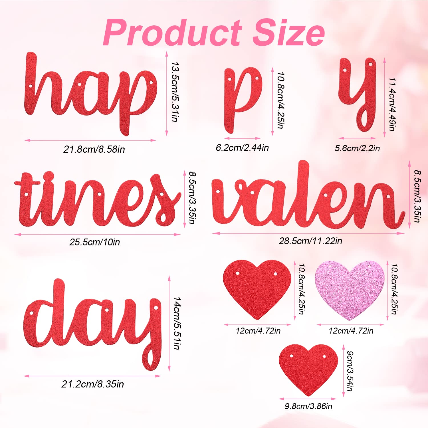 23pcs Red Happy Valentines Day Banner, Romantic Glitter Valentines Day Decorations Banners with Pink&Red Heart Banner for Valentine's Day - Image 2
