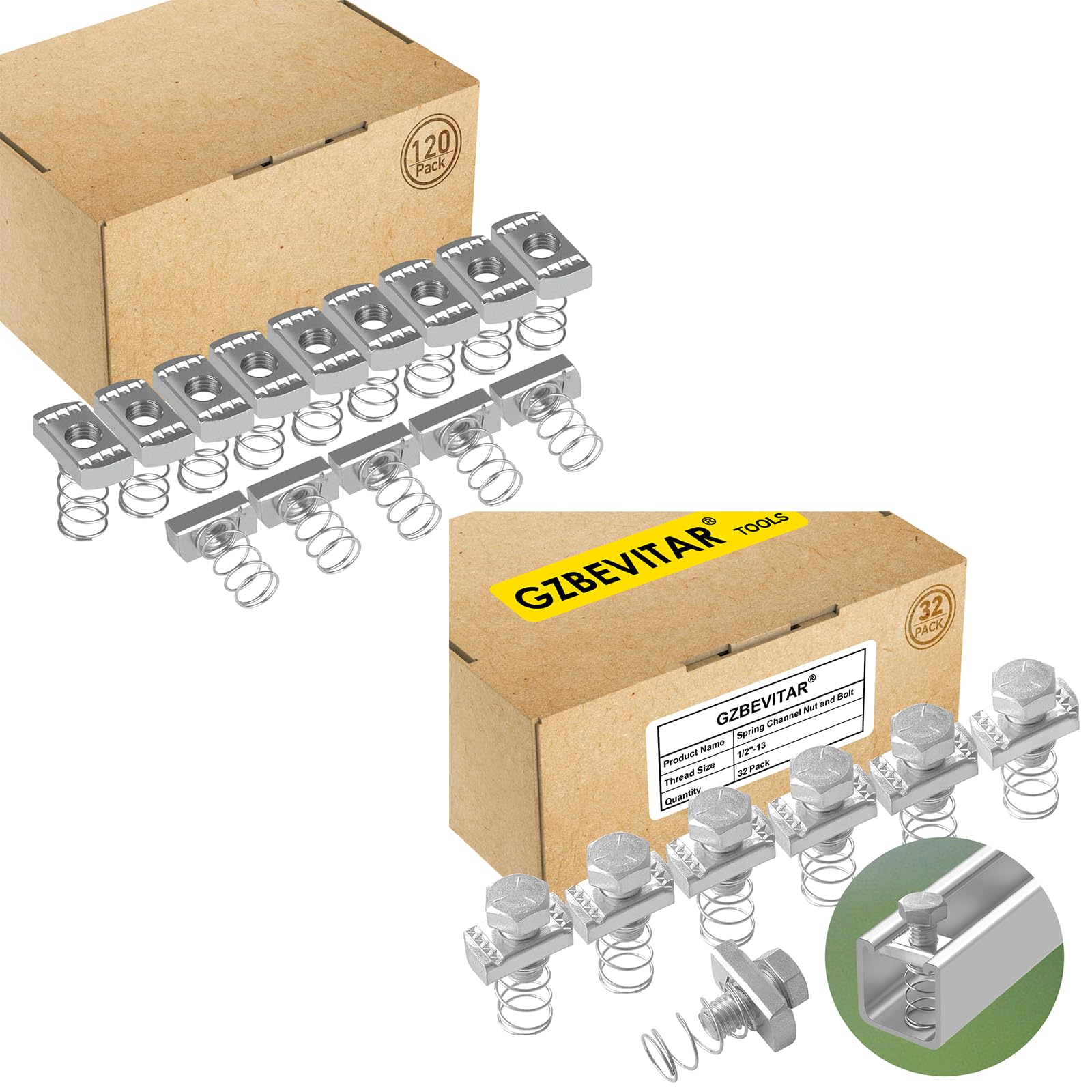 GZBEVITAR Spring Channel Nut and Bolt - 1/2" x 15/16" for 1-5/8" Strut Channel. Strut Channel Spring Nut 1/2"-13 with Thickened Galvanized Plating