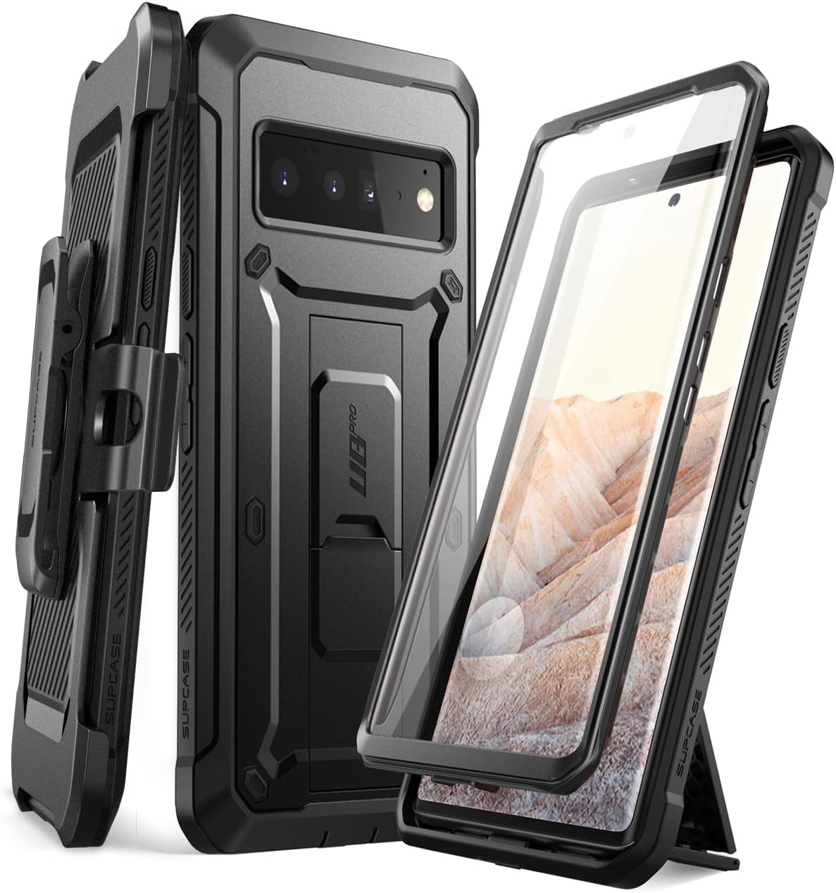 SUPCASE Unicorn Beetle Pro Series Case for Google Pixel 6 (2021 Release), Full-Body Rugged Belt-Clip & Kickstand Case with Built-in Screen Protector (Black)
