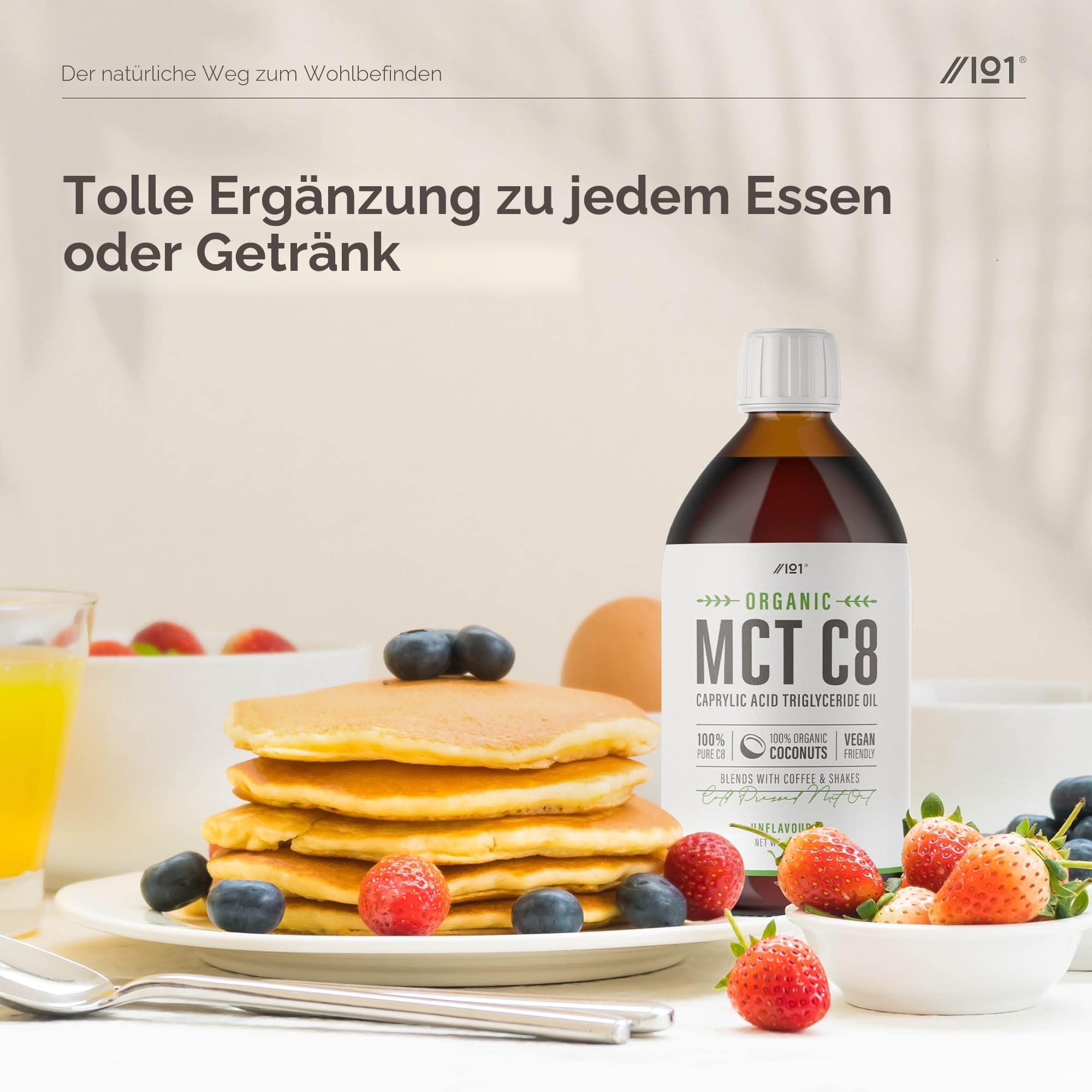 Bio C8 MCT Öl - 500ml (Glasflasche) - 99%+ Kaltgepresstes C8 - Steigert Ketone 4x stärker im Vergleich zu anderen MCTs - Nachhaltig gewonnen von Alpha01