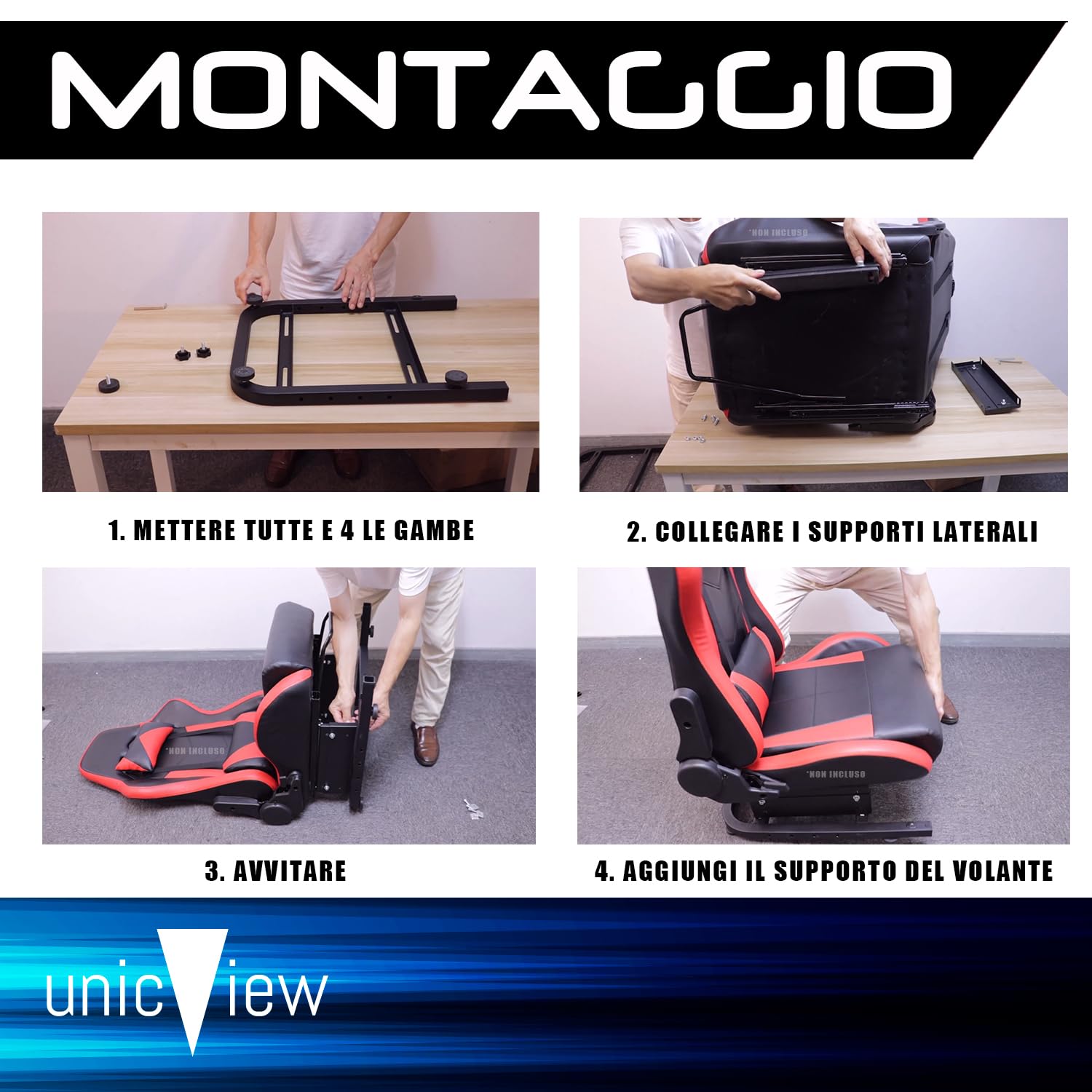 Unicview Adattatore Cockpit SimRacing per supporto volante Logitech G29 G920 G923, Thrustmaster T150 T500 T300 TX TH8A, PS4 PS5, Xbox Fanatec, Completamente regolabile, Valido per sedia da gaming