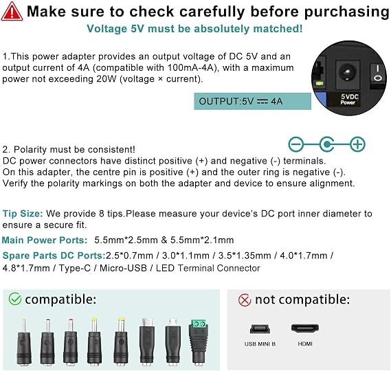 5V 4A Power Supply Adapter AC 100-240V to DC 5 Volt 4 Amp Charer