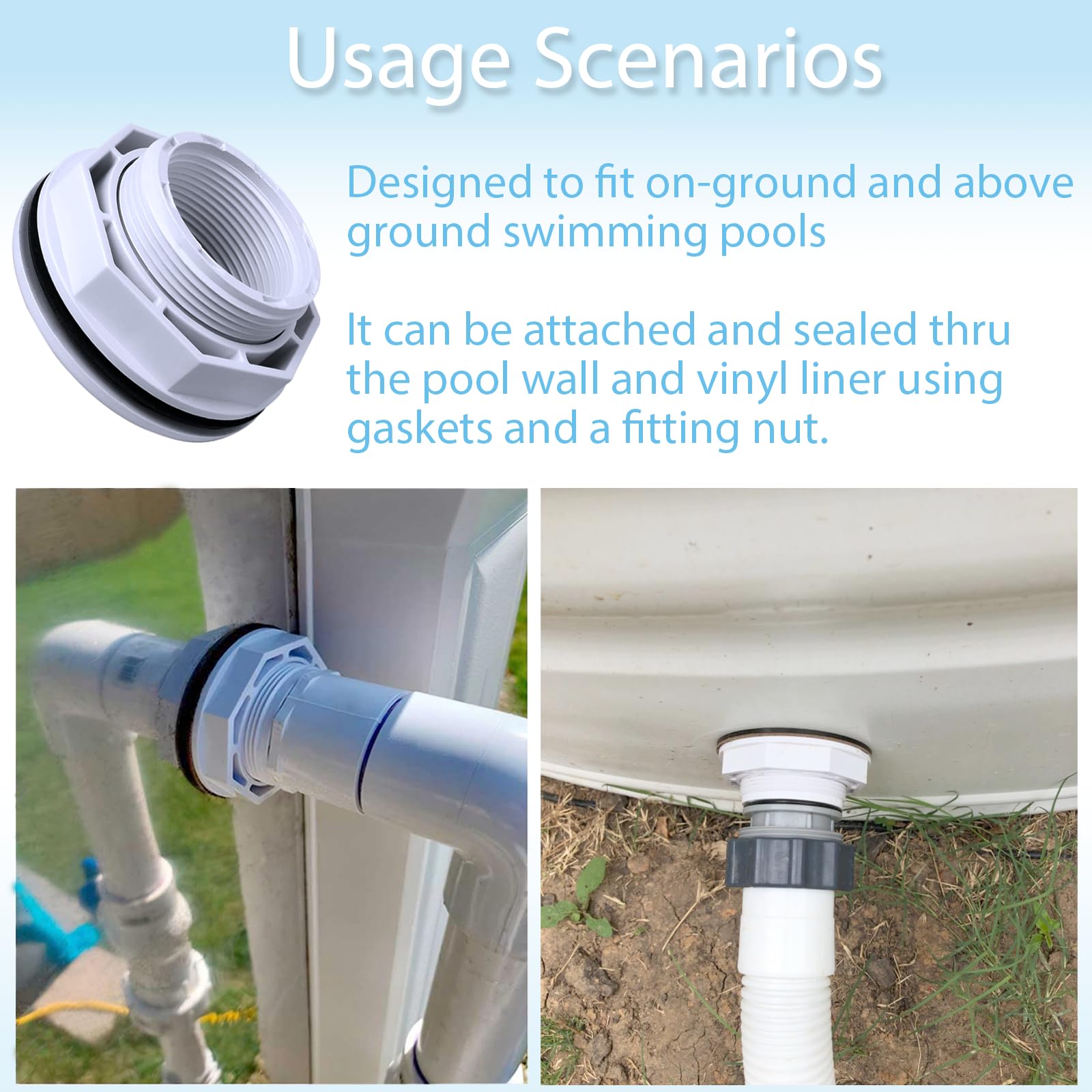 Raccordo di ritorno per ingresso piscina fuori terra da 1 1/2" con guarnizione a dado di bloccaggio Famale Inlet Pipe (FIP), filettatura di ricambio esatta per Hayward SP1023, raccordi di