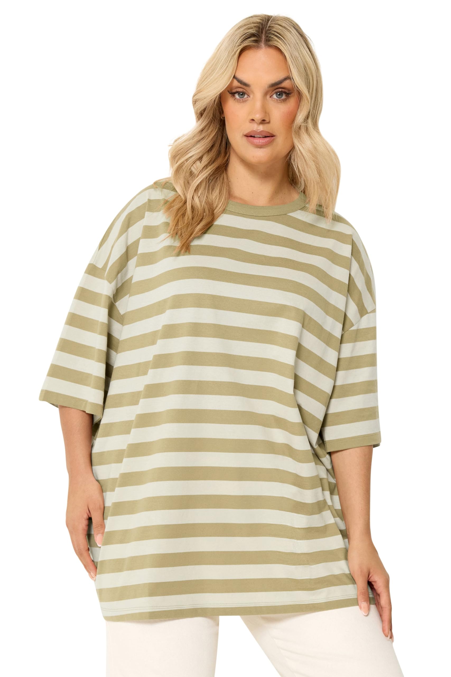 Yours Women's Natural Boxy Stripe T-Shirt In | Size: 30/32