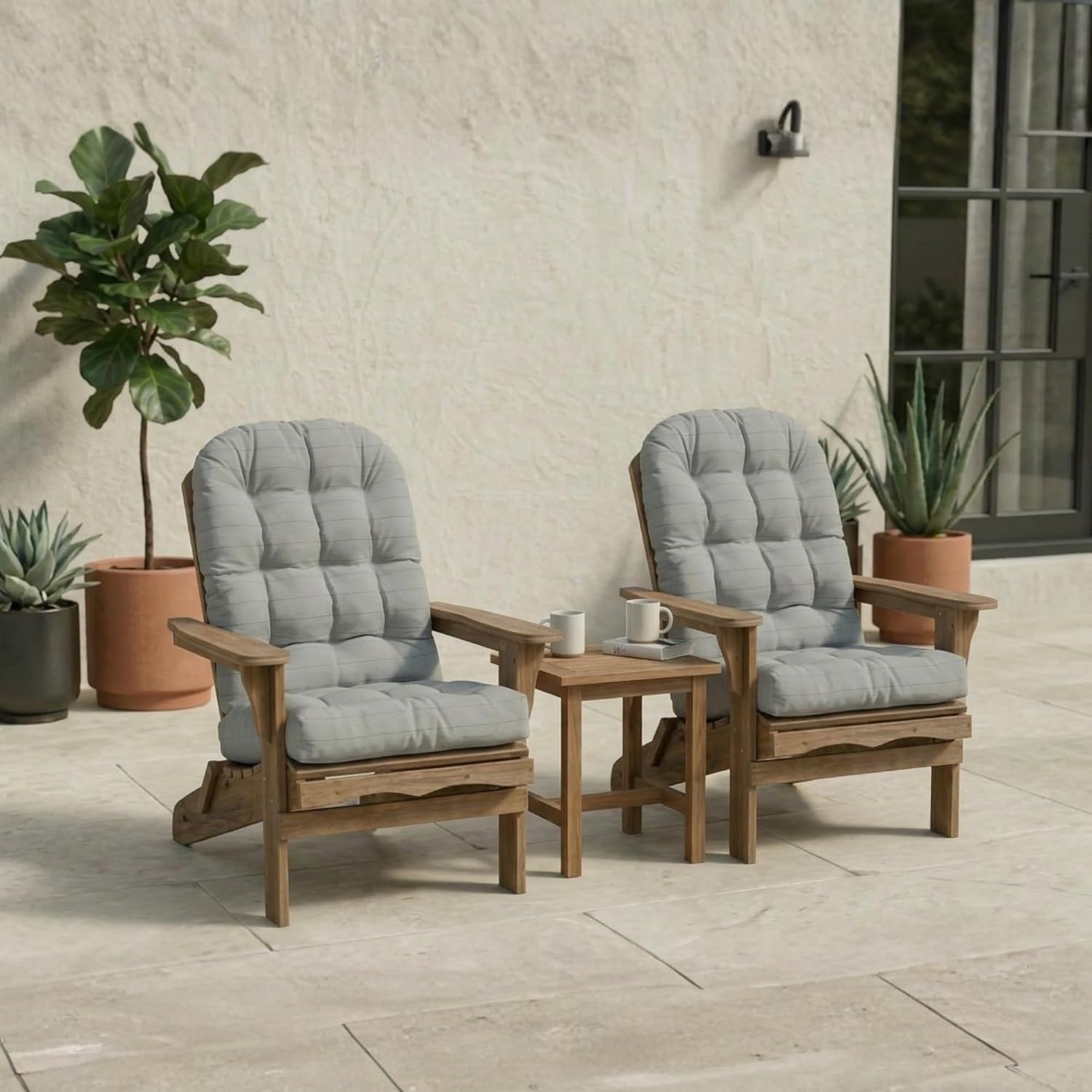 RSH DECOR: Sunbrella Tufted Adirondack Chair Cushions Set of 2 | Performance Fabric | 42.5” x 21” | Water and Fade-Resistant | Outdoor Cushions for Patio Furniture | Made in USA (Bisbee Sky)