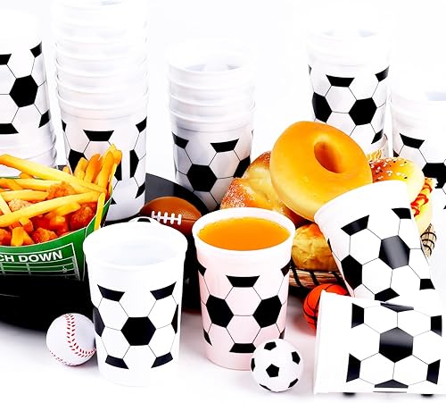 Miniatura 4 de Tevxj 48 vasos de plástico para fútbol, 12 onzas, reutilizables, suministros para fiestas de cumpleaños y deportes