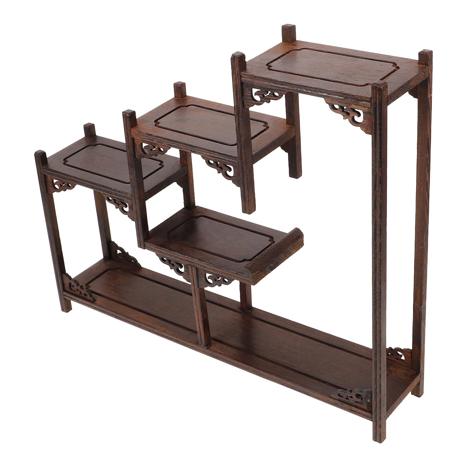 Mehrstufiger Chinesischer Holzständer aus Massivholz zur Präsentation von Sammlungen und Teekannen im Eleganten Pavillon Design für Wohn und Arbeitszimmer