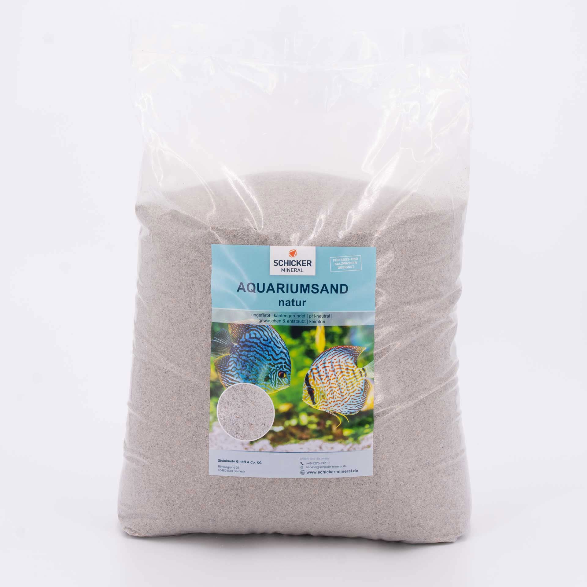 Schicker Mineral Aquariumsand Natur 25 kg, feiner Aquariumkies gewaschen, ungefärbt, kantengerundeter Bodengrund, Kies für Süßwasseraquarien, Meerwasseraquarien, Aquascaping (0,1-0,3 mm)