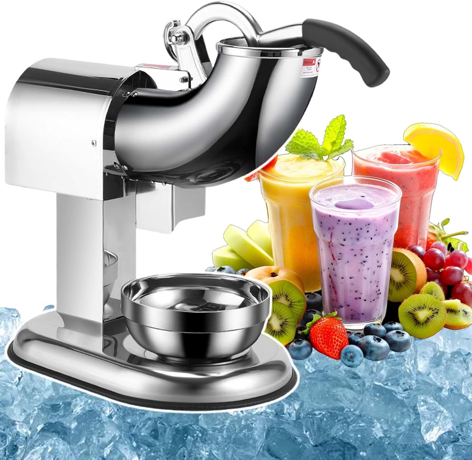 100Kg/H Electric Stainless Steel Shaved Ice Snow Cones Flakes Maker, 2/4/6 Blade Ice Shaver Crusher Machine,for Ice Cream Shop,6Blades,6Blades