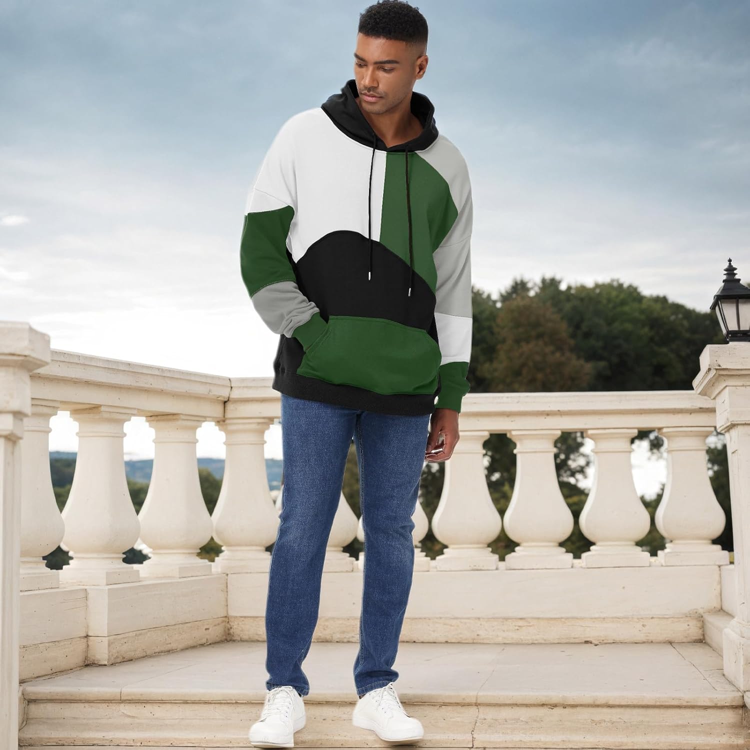 Men's Fashion Hoodies Techwear Color Block Long Sleeve Sweatshirts Unisex Lightweight Colourful Hoodie Pullover