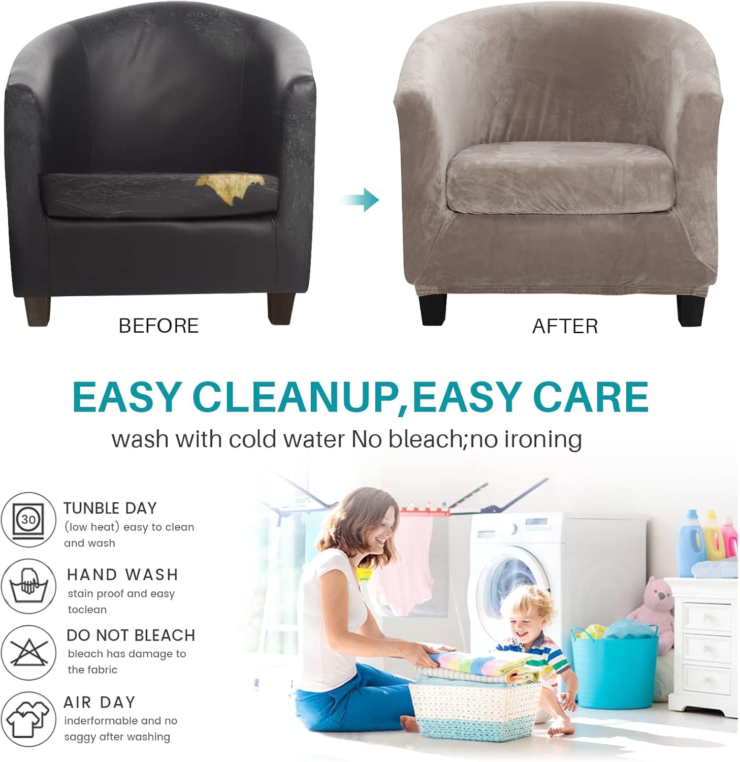 TOPCHANCES 2-Piece Velvet Tub Chair Cover with Cushion Cover,High Stretch Plush Club Chair Slipcover Removable Armchair Cover for Living Room Furniture Protector (Brown)