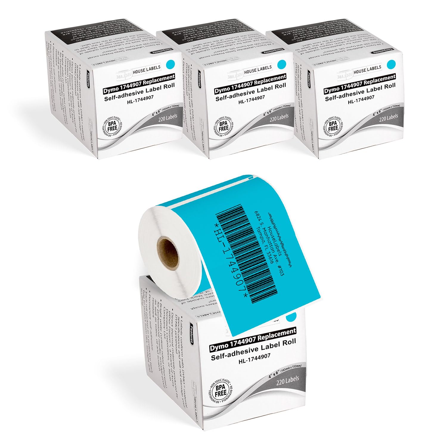 HOUSELABELS Compatible DYMO 1744907 4XL Blue Shipping Labels (4" x 6"), Strong Permanent Adhesive, Compatible with DYMO LW 4XL, Rollo & Zebra Desktop