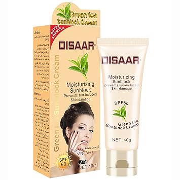 DISAAR BEAUTY Sunblock Cream Refreshing Sunscreen Face Neck Arms Skin Damage SPF 60/90 PA++ UVA/UVB Protection 40ml/1.35fl.oz SPF 60 Green Tea Sunblock Cream