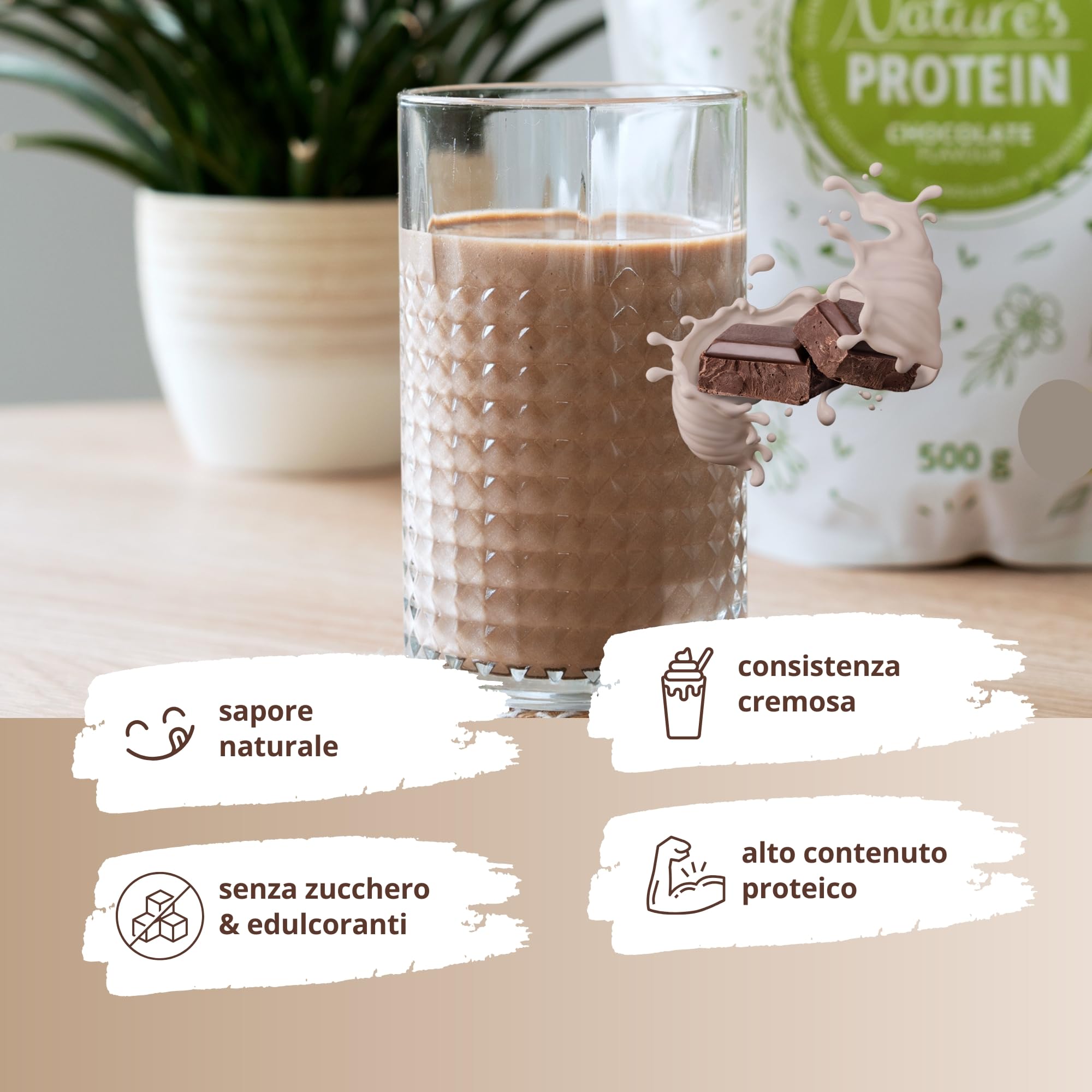 nutri+ Proteine in Polvere Naturali Cioccolato senza Edulcoranti 500g Proteina di Soia e Piselli Bibita Sportiva senza Lattosio per Shake o per Cucinare senza Glutine Vegano