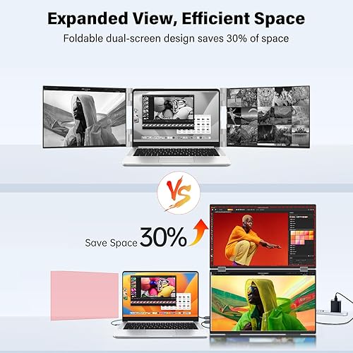 Miniatura 6 de InnoView Monitor portátil dual de 18 pulgadas 2K 100Hz 100% DCI-P3 Monitor dual Extensor de pantalla ajustable de 315 para Windows Mac Laptop con