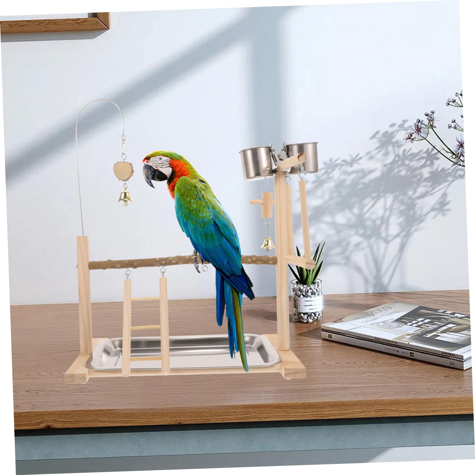 Sosoport de Madera Natural para Loros Juguete Percha para Pájaros Accesorios para Jaulas de Periquitos Escenario Interactivo para Aves