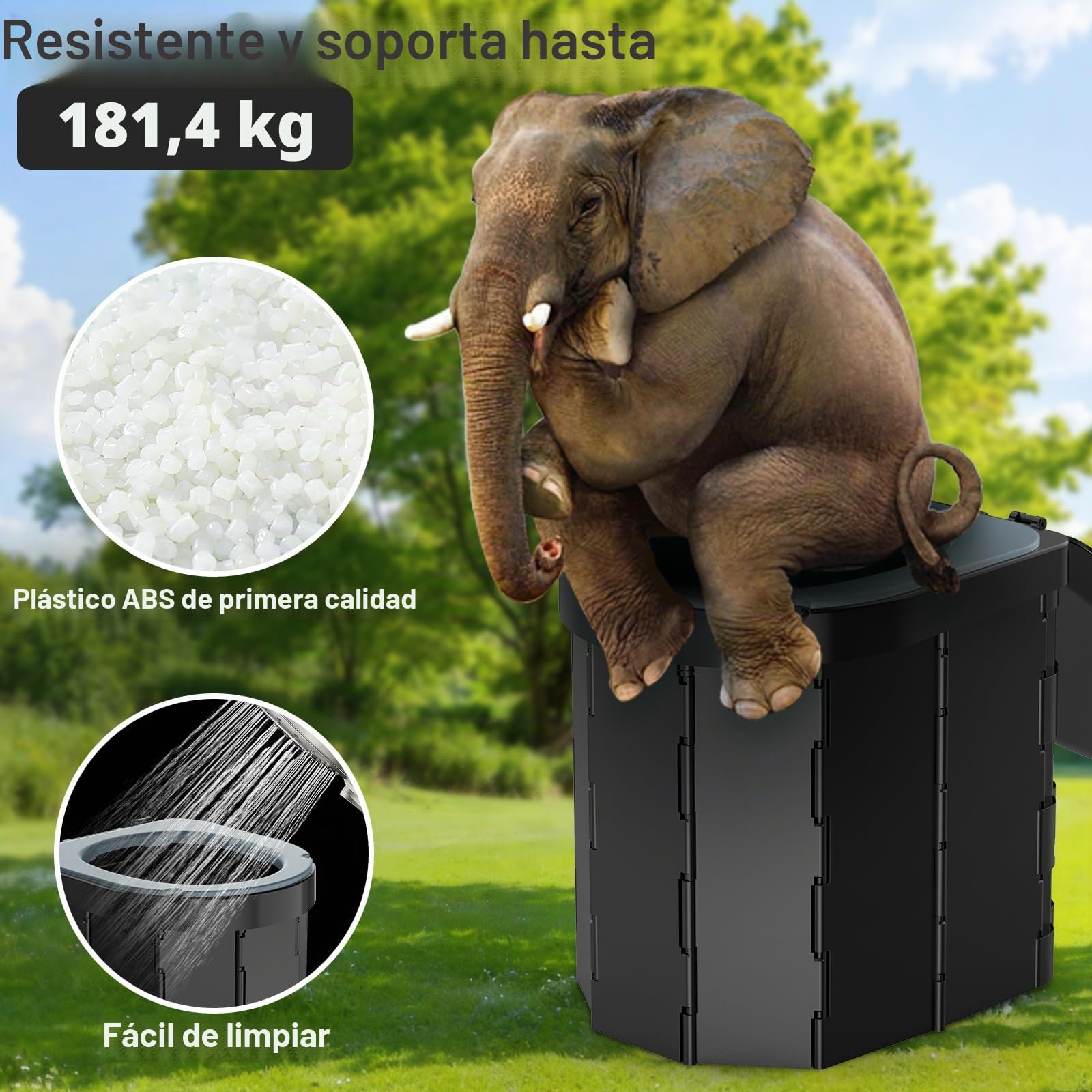 WADEO Inodoro portátil de camping y para coche con cómodo asiento de EVA, inodoro plegable para adultos, cubo higiénico con tapa integrada, portarrollos, soporte para el móvil y 20 bolsas
