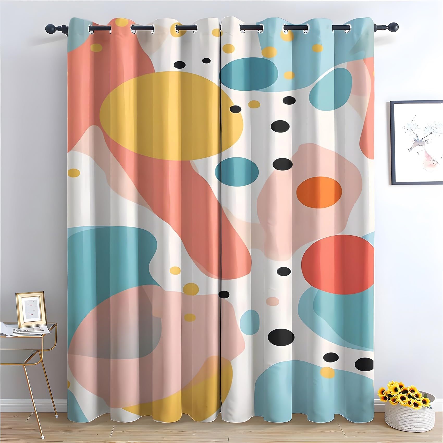 KaiHeBeding Abstract Geometric Blackout Curtains for Bedroom - Simple Modern Living Room Curtains 46x54 Eyelet - Soft Thermal Insulated Patterned Drapes for Windows - 2 Panels