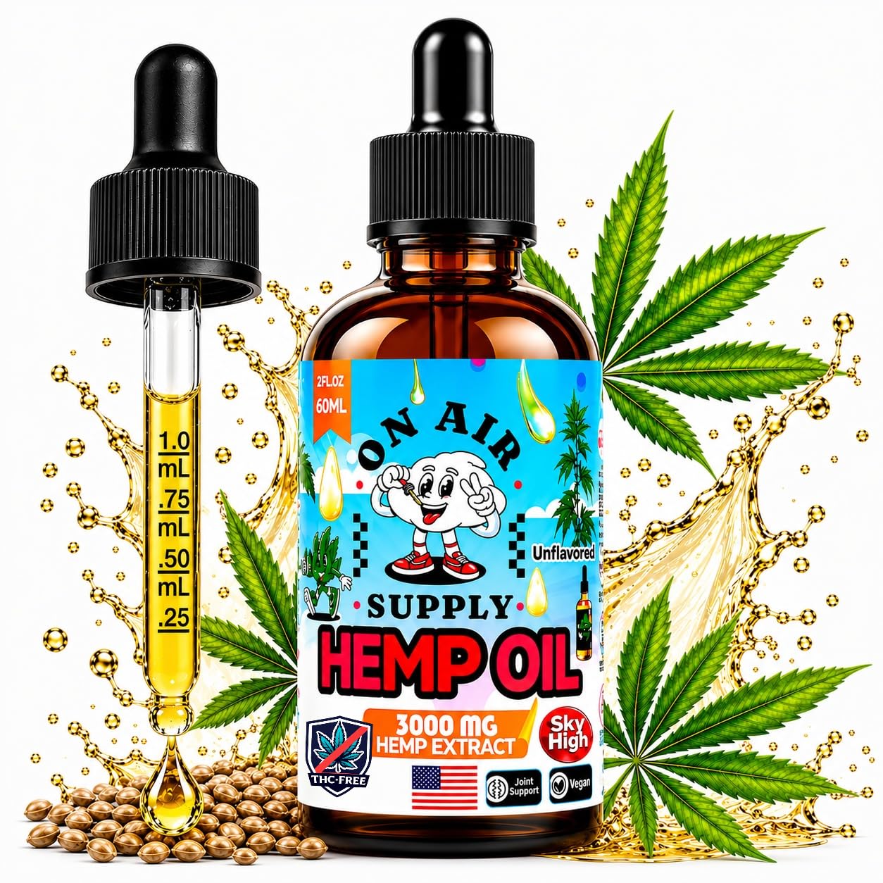 Hemp Oil 3,000mg – 2 fl oz (60ml) - Unflavored, Omega 3 6 9 for Skin, Hair & Made in USA