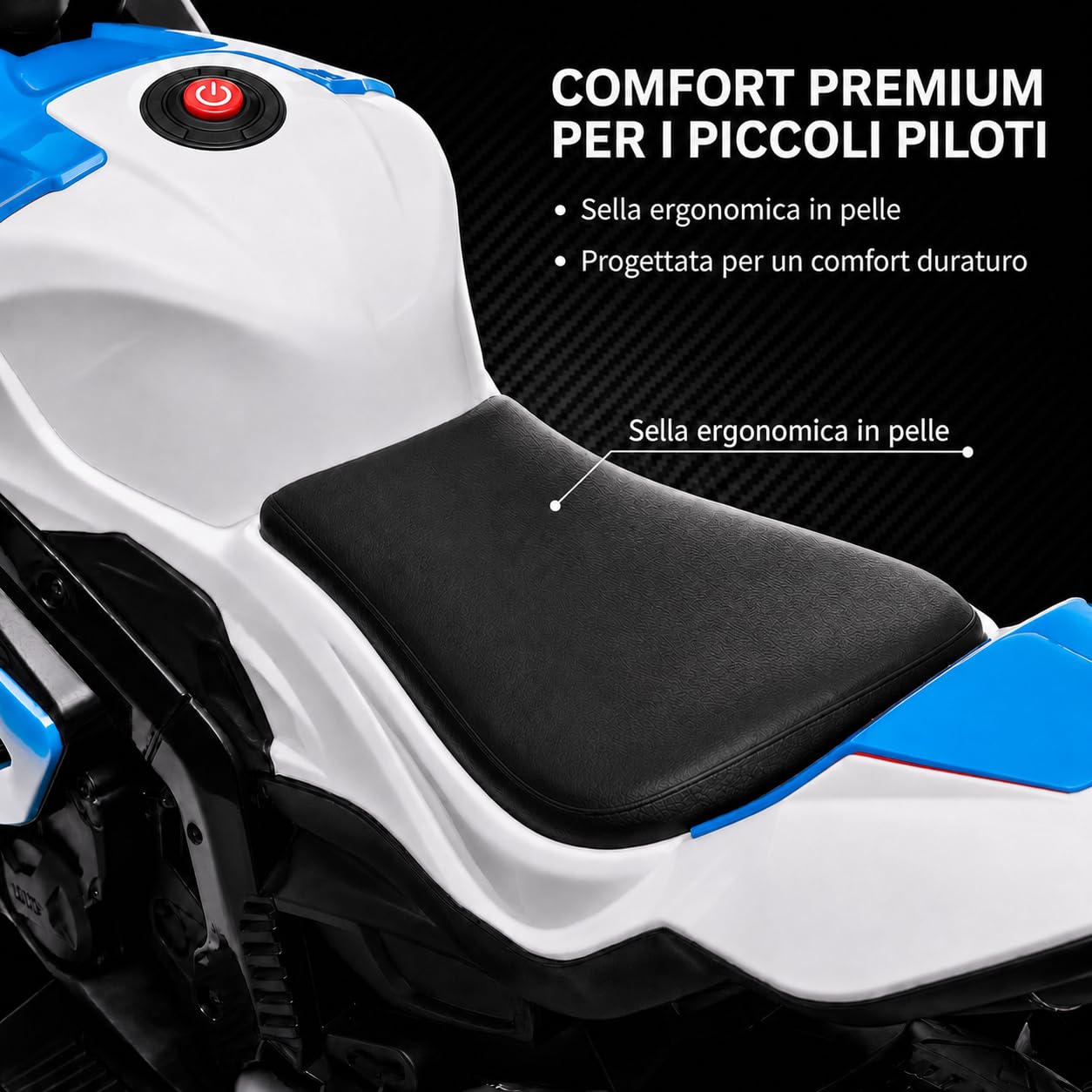 TOYSCAR Moto Elettrica per Bambini 12V BMW HP4 Race con Licenza Ufficiale, 3 Ruote, Sedile in Pelle, Luci LED, Musica, USB e AUX, Batteria Ricaricabile, 18-60 Mesi (Bianco)