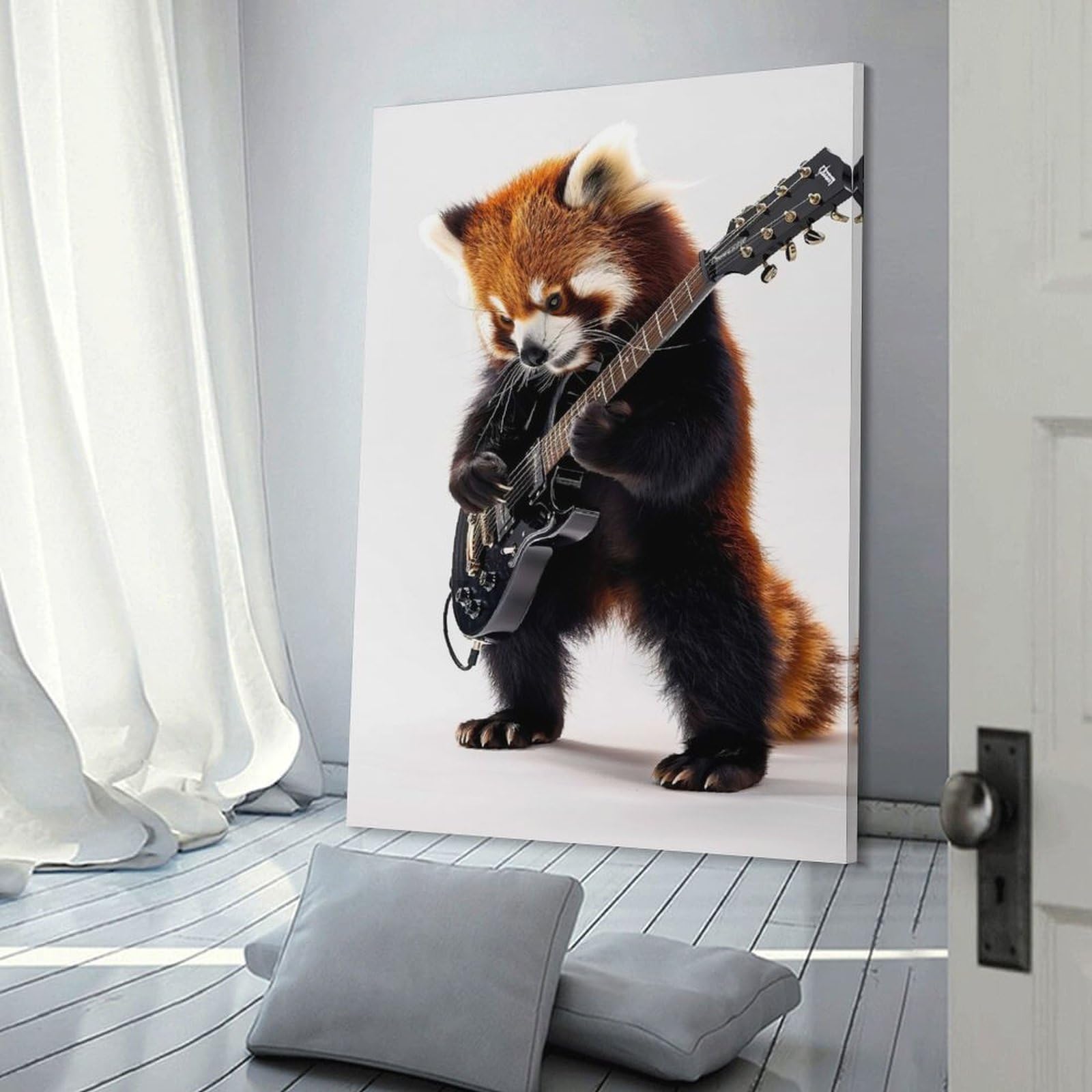 Junmoney Red Panda Guitar Canvas Wall Decor 24x36inch(60x90cm), for Calm Bedrooms, Home Corners Or Flats, An Easy Wall Refresh for Bedrooms