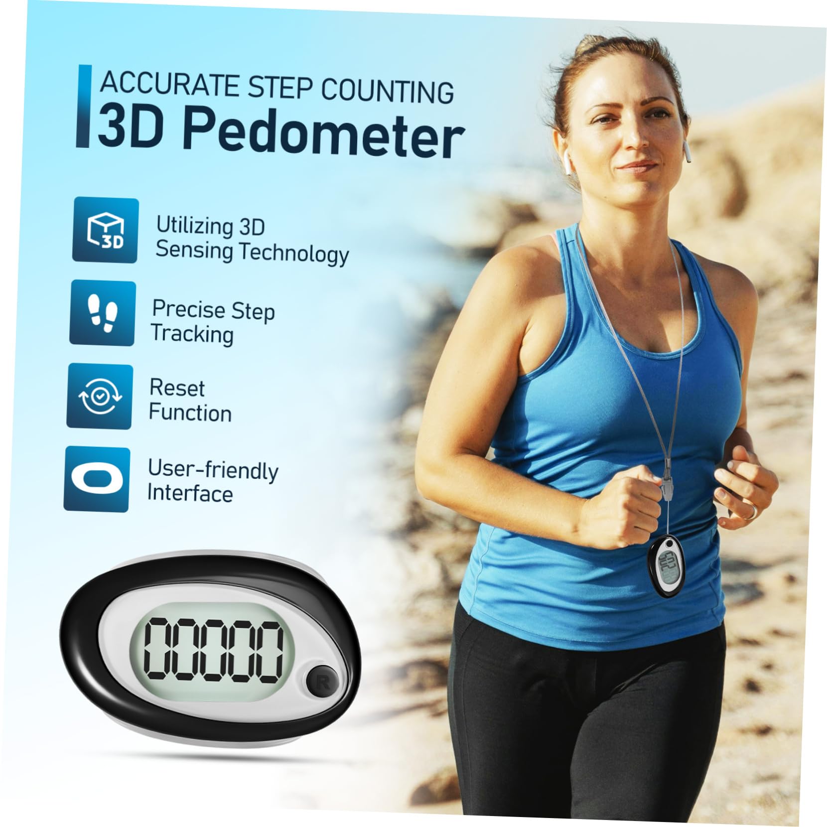TOYANDONA pédomètre Sportif 3D Clipser Le Compteur de Pas Compteur de Pas Portable Cordon clé podomètre Compteur de Marche Compteur de Pas pour Marcher Plastique Black