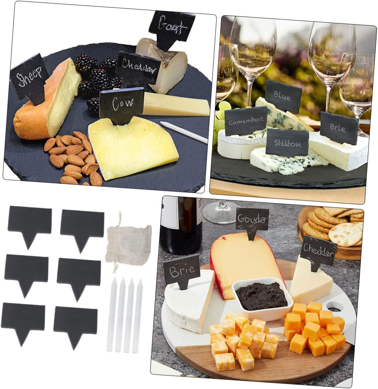Zerodeko Cheese Labels Set Square Inserts for Cheese Boards Reusable Dessert Toppers Pencils for Parties and Celebrations