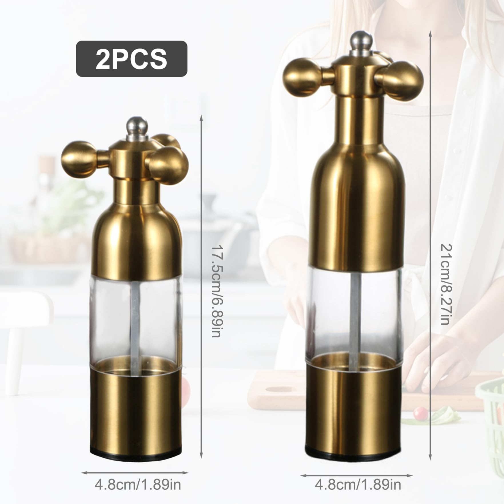 2 Piezas de Mando de Sal y Pimienta Ajustable - Molino Manual con grosería Personalizable, fácil de Usar para cocinas, restaurantes