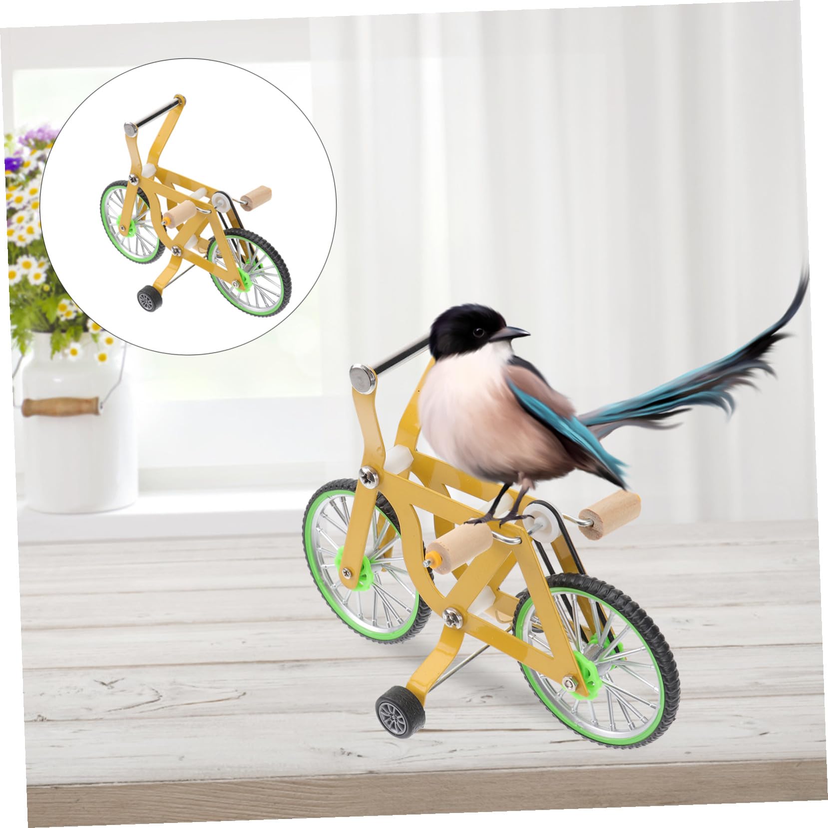 Papageien Trainingsfahrrad als Gelbes Vogelspielzeug für Übungen | Metall und Kunststoff, für Vogel und Papageienbedarf, Kreative Form, Unterstützt Aufmerksamkeit