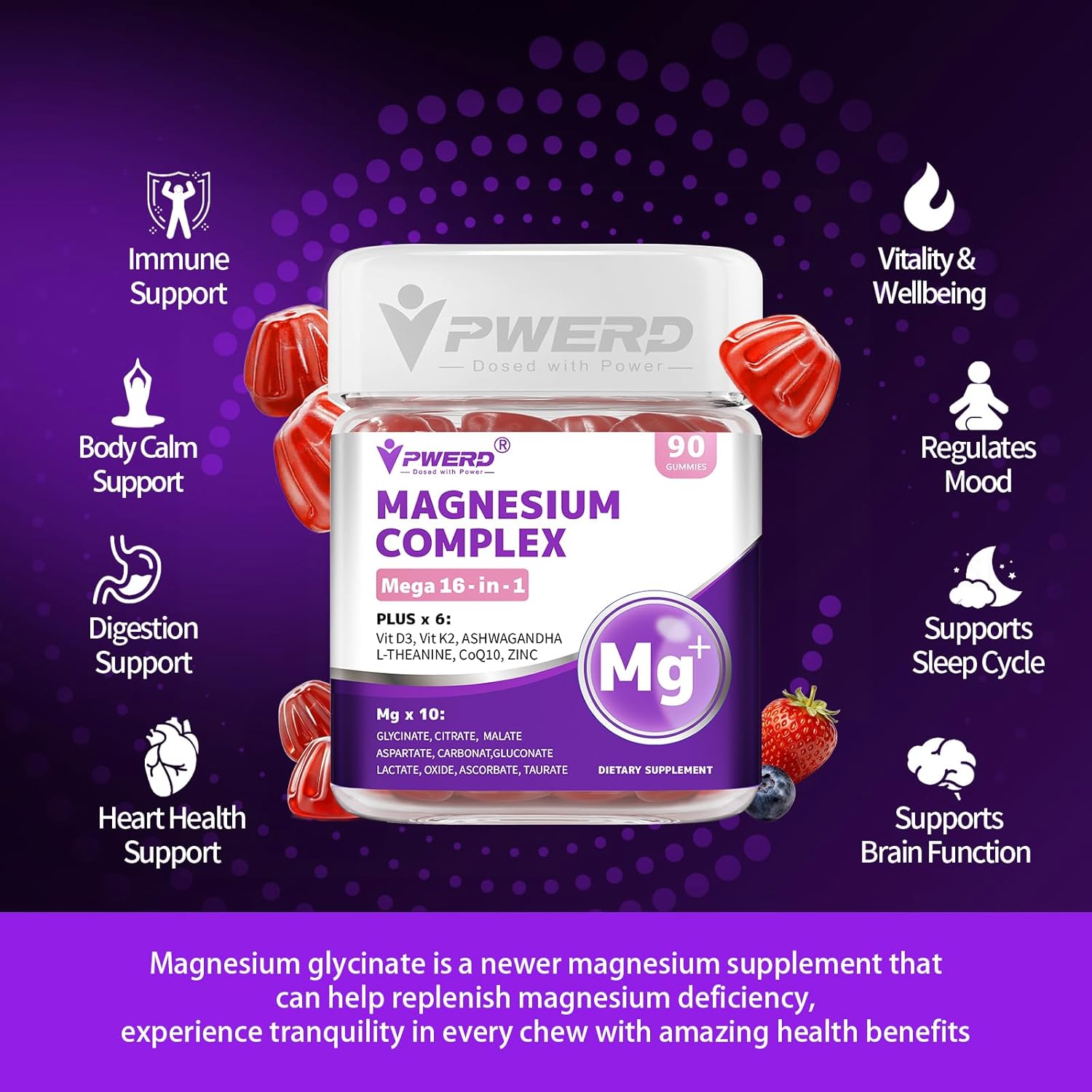 Mega16-in-1 Magnesium Citrate Glycinate Sleep Supplement Complex Gummies for Women Adults, High Absorption Magnesium Malate Carbonate Gummies - Image 5