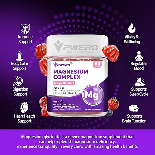 Miniatura 5 de Gomitas de citrato de magnesio y glicinato de magnesio Mega16-en-1 para dormir, suplemento complejo de magnesio de alta absorción para mujeres