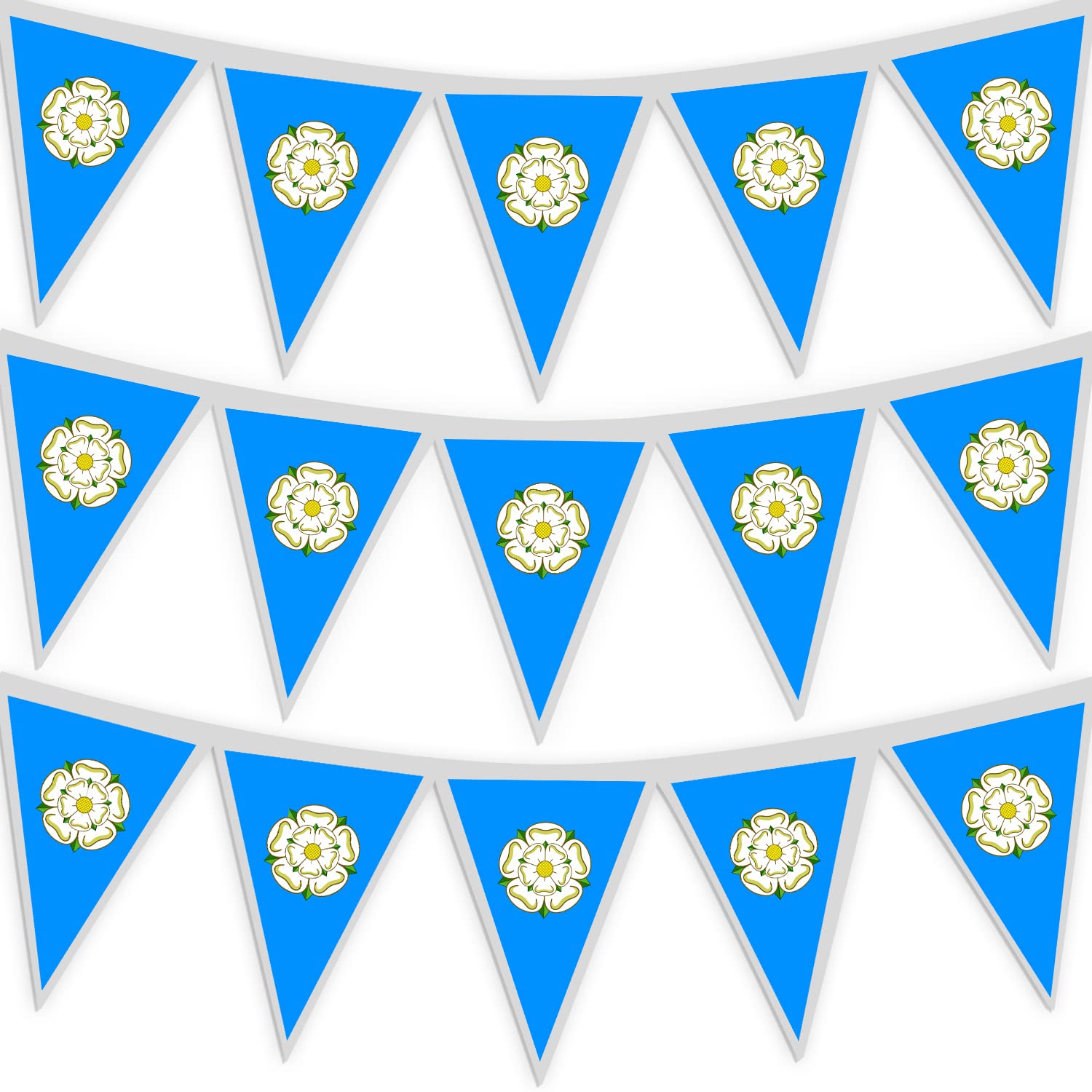 Yorkshire Rose Fabric Triangle Bunting | Yorkshire Day Party Decorations Bunting Banner | Street Party Decorations | Fire Retardant Flag Fabric