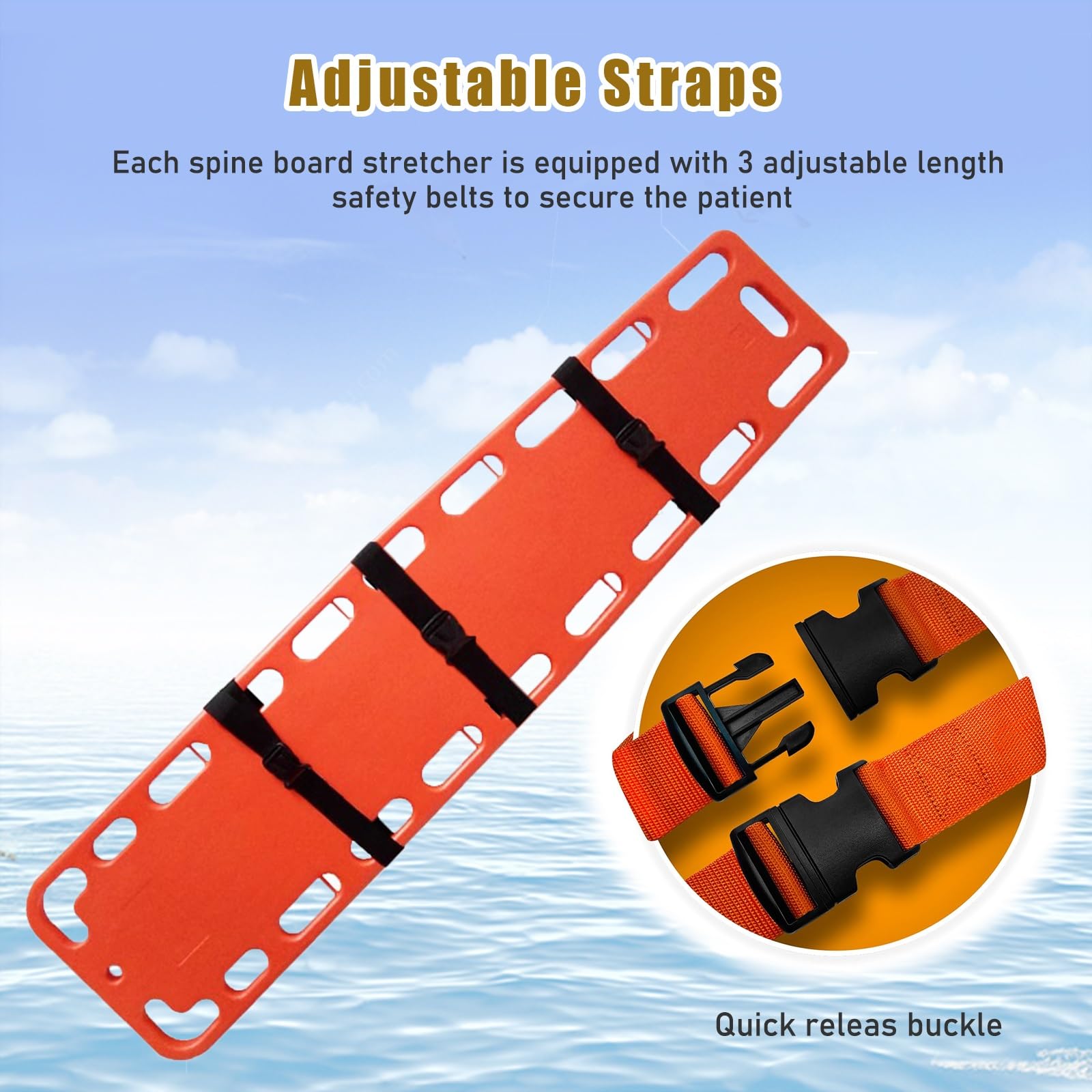 HAIXHX Spineboards Schwimmende Rettungstrage, Kunststoff Wasser Lebensrettungsbrett Wirbelsäulenbrett, Traumabrett Für Den Transport Von Verwundeten Und Kranken, Tragfähigkeit 350lbs