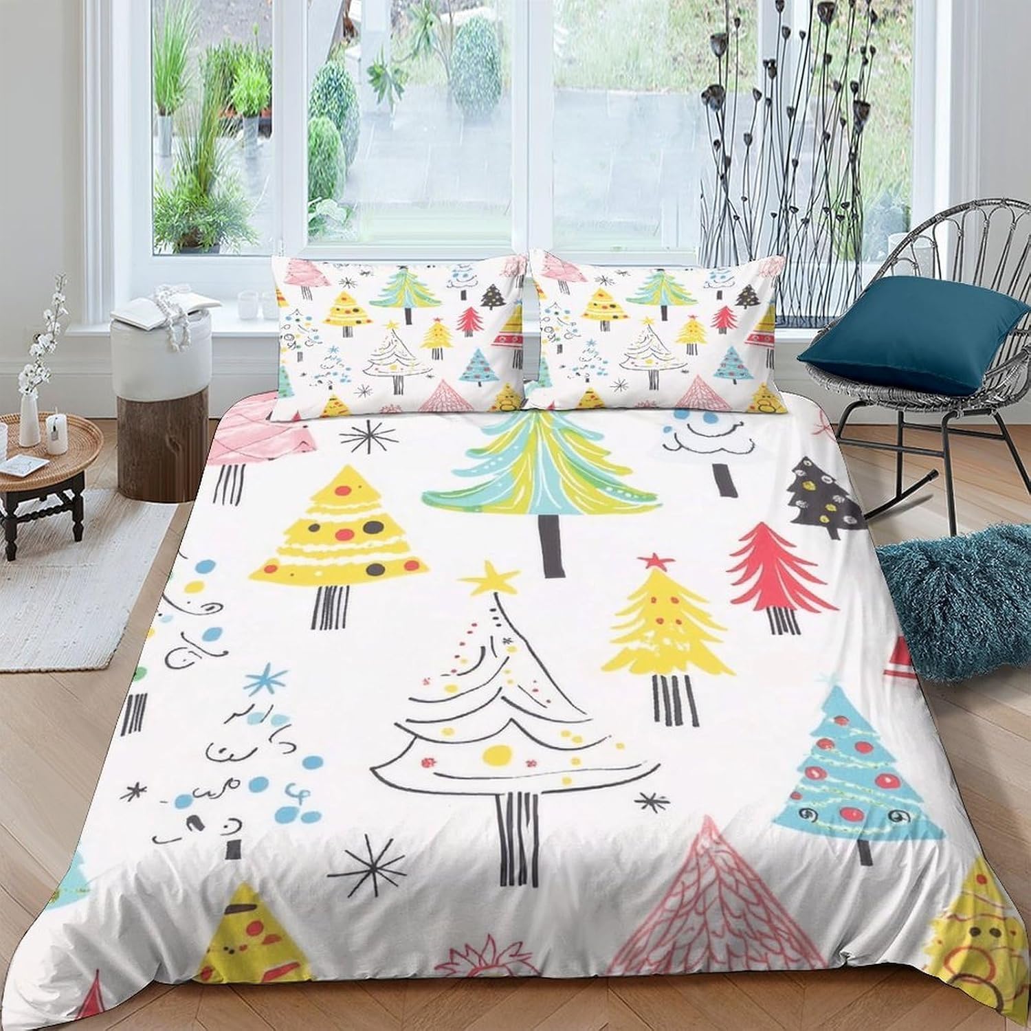 Funda Nordica Cama 135/150 árbol de Navidad Ropa de Cama 3D Dibujos Animados InfantilesMicrofibra Suave 3 Piezas Include 1 Fundas Nórdica 200x200 cm y 2 Fundas de Almohada 50x75cm E-1629