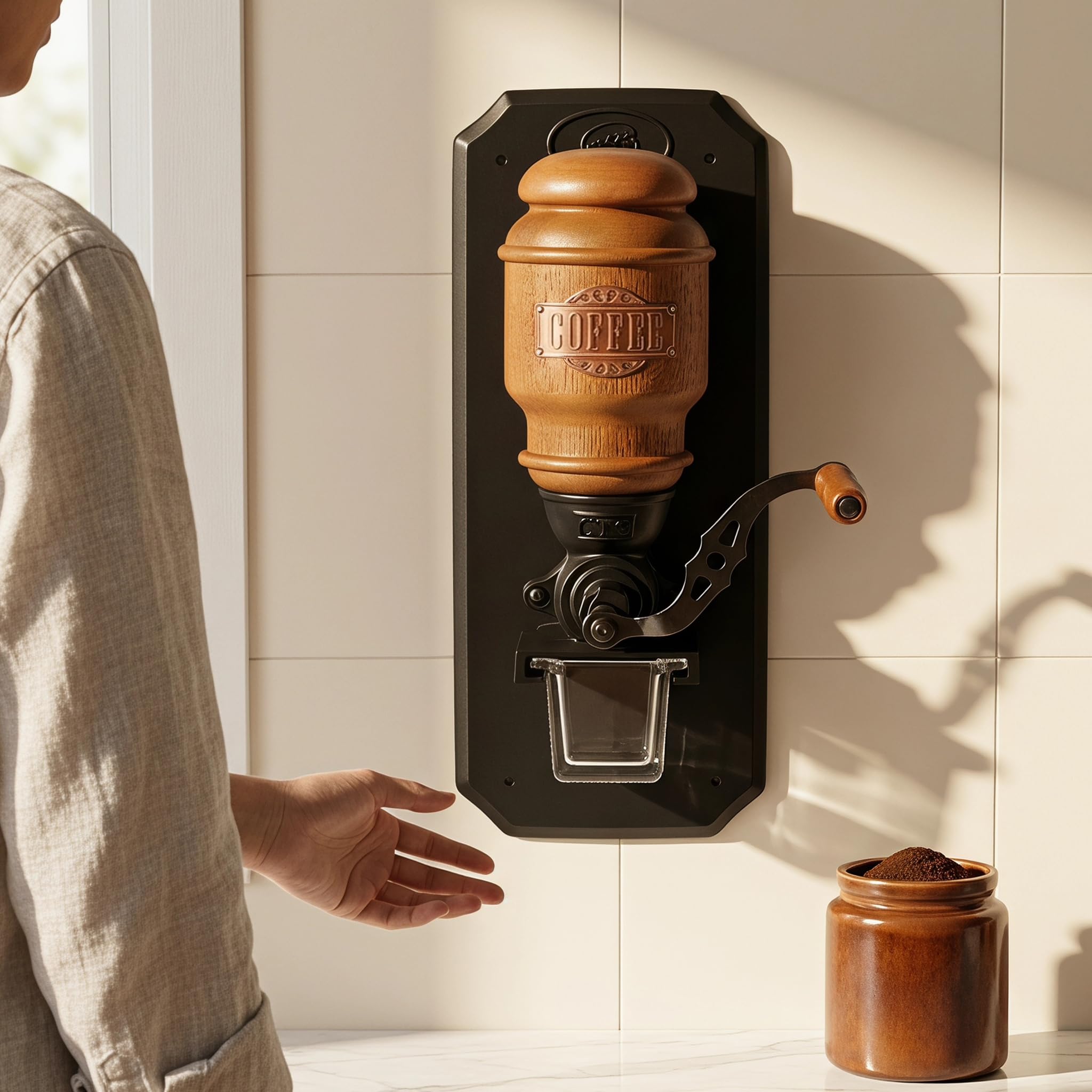 Macinacaffè Manuale da Parete, Macinacaffè Vintage A Manovella, con Contenitore per Chicchi da 20 G, Misurino in Vetro per La Polvere di caffè, Macinacaffè retrò, per La Decorazione della Cucina,