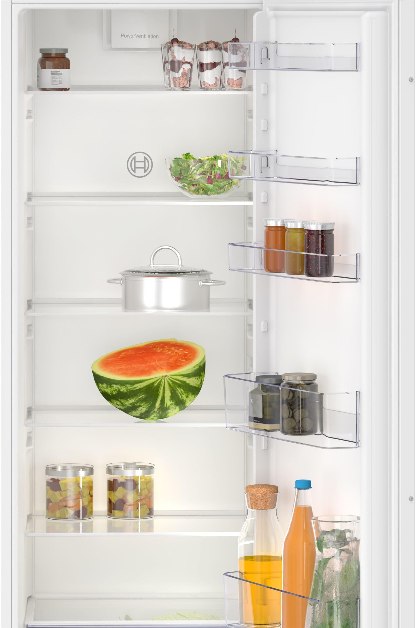 Bosch KIR81NSE0 Serie 2, Frigorifero monoporta da incasso, Luce LED, Tecnologia Inverter Intelligente, Funzione raffreddamento intensivo, Allarme ottico ed acustico, 177.5 x 56 cm, cerniera a traino