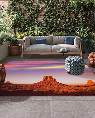 Outdoor Area Rugs for Patio 6x9FT, Desert Dreamy Sunset Sundown Sky Natural Sand Building Landscape Entryway Rug Carpet Doormat, Large Floor Mat for