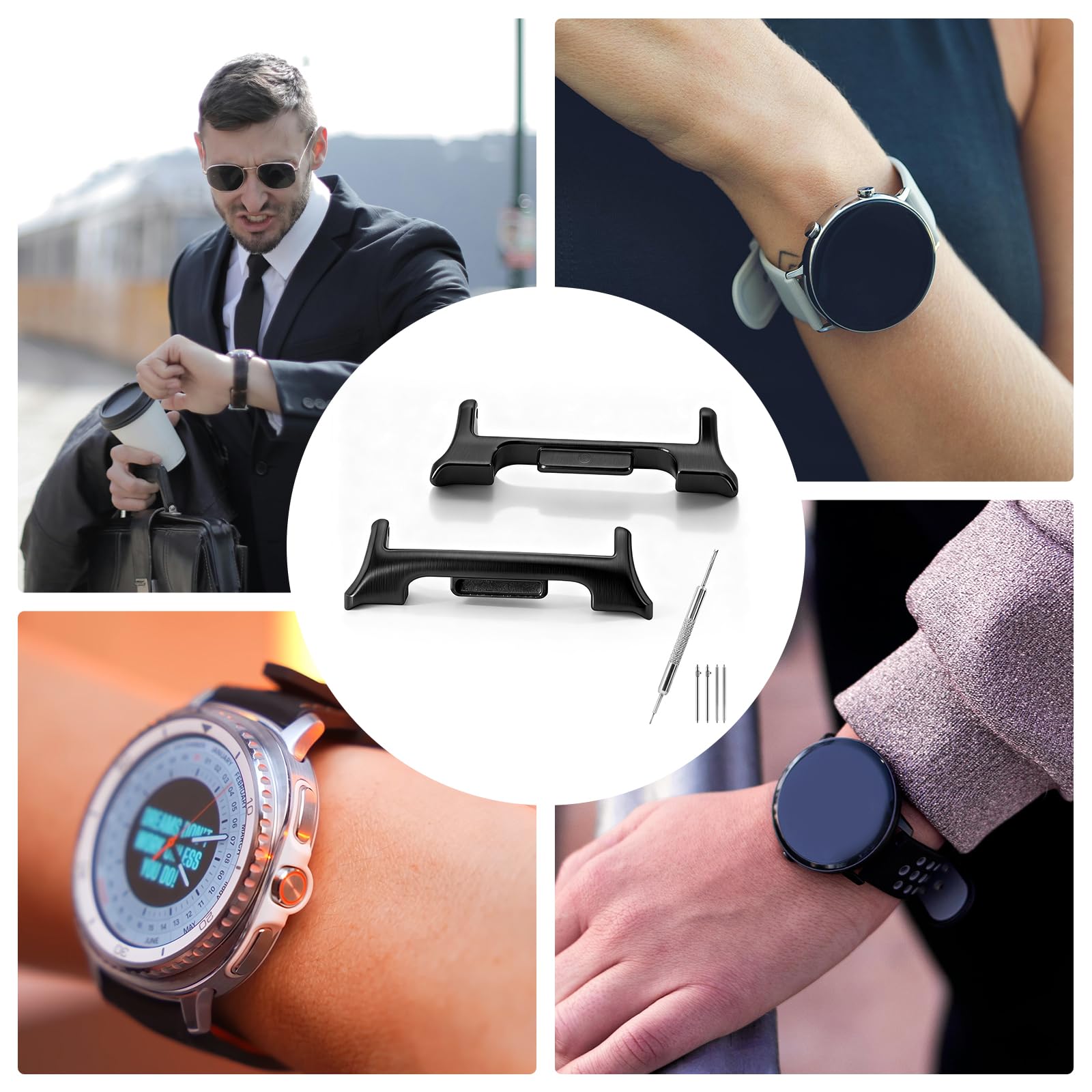 Adapter Do Bransoletki Na Samsung Galaxy Watch 8 Classic 46mm, Watch 8 40mm/44mm, Złącze Do Bransoletki 22mm, Z 4 Sprężynami I Narzędziem Do Zegarka, Stal Nierdzewna, Czarny