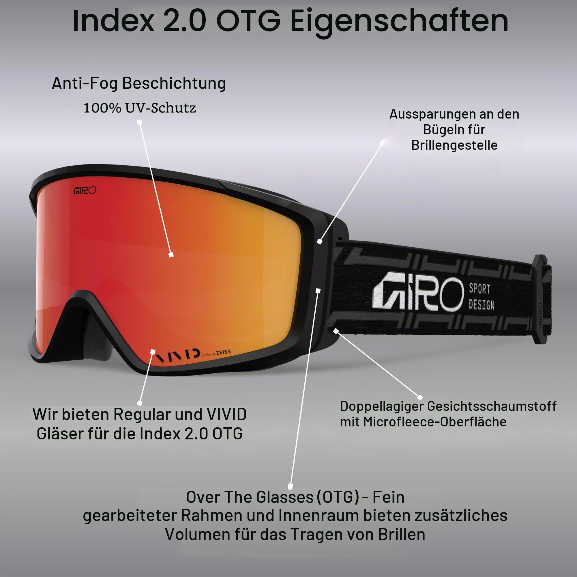 Giro Index 2.0 Stacked - AR40 Skibrille für Brillenträger, Over-the-Glasses-Technologie, beschlagfreie VIVID-Linse, Komfort & klare Sicht, Optics by ZEISS, Farbe: Copper, Größe: OS