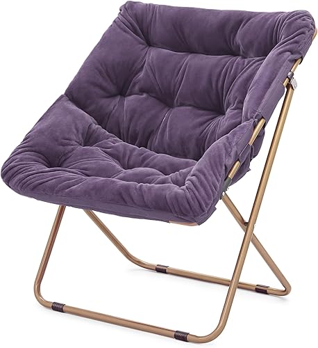 Miniatura 149 de Magshion Silla platillo plegable con otomana para adultos, cómodo asiento de lectura, asiento de piel sintética con marco de metal acolchado grueso