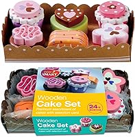 Vista 1 de Bee Smart Pastel de madera para fiesta de té Juego de comida para niños con tarjeta de menú y bandeja de cartón resistente Juego de rol