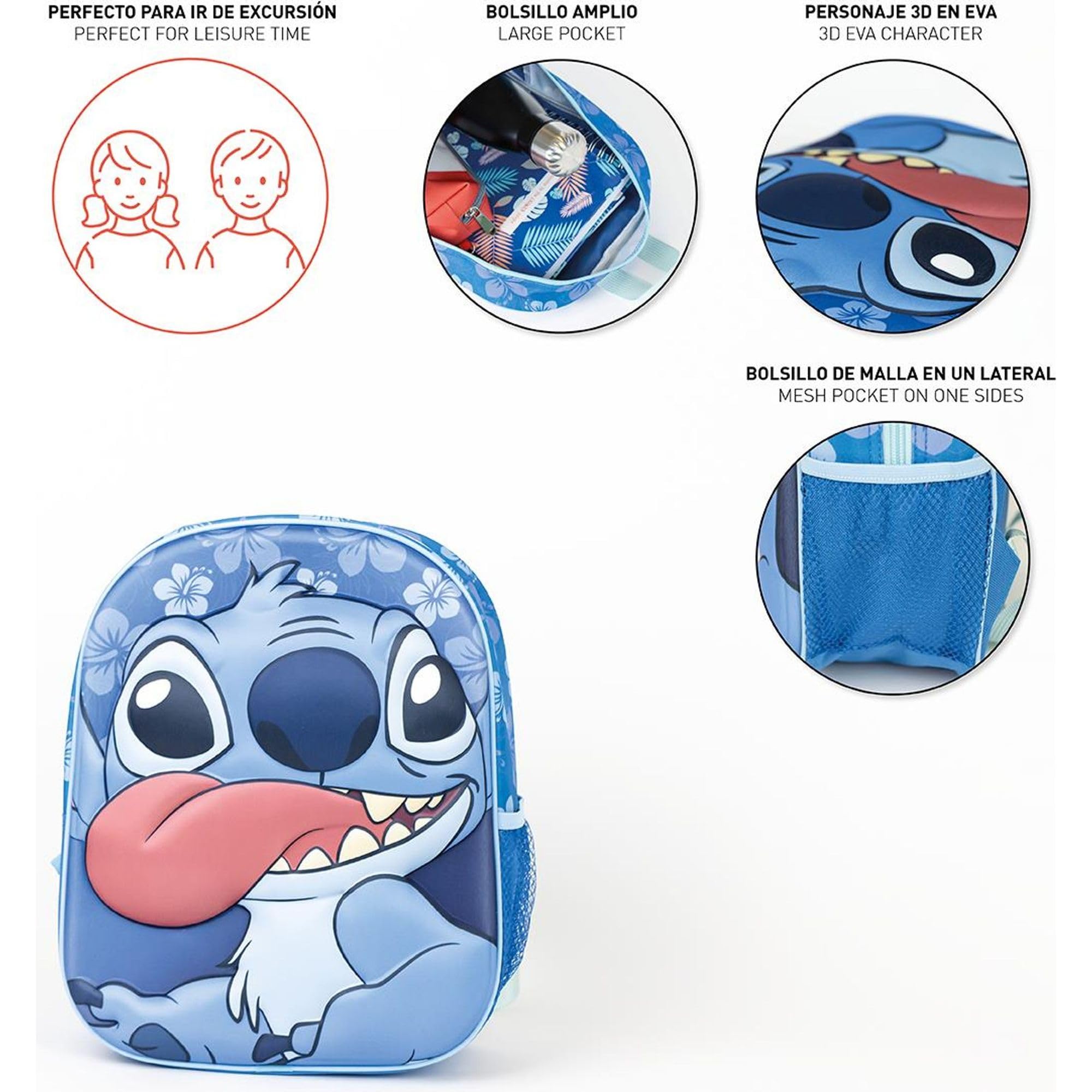 CERDÁ LIFE'S LITTLE MOMENTS Szkolny plecak Stitch, dzieci, standardowy, Modny. 4 sztuki, S