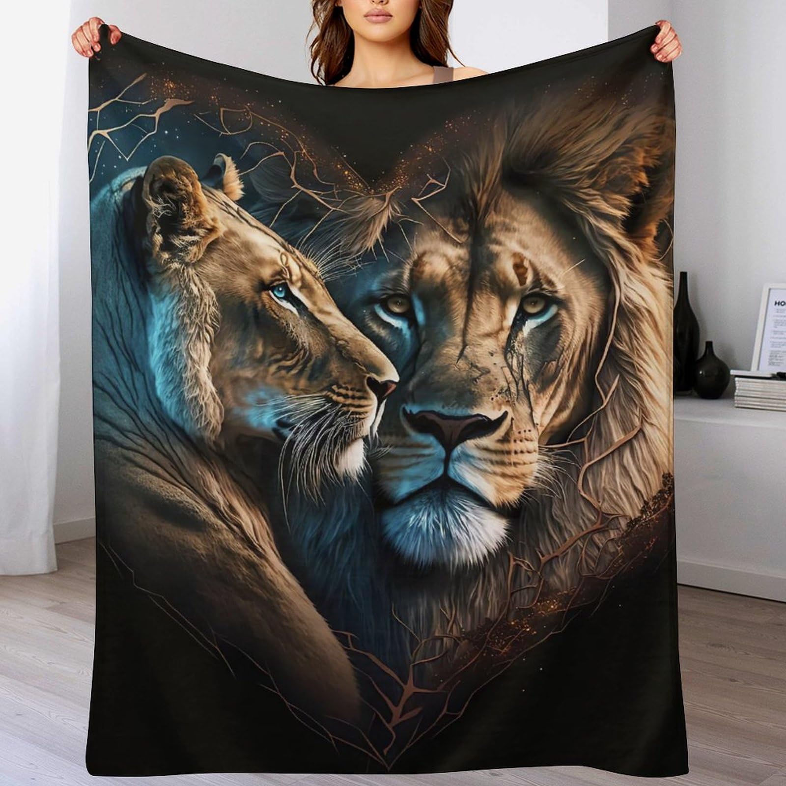Jeté de canapé rides résistantes plaid lion flannel couverture lit chaude 100x130