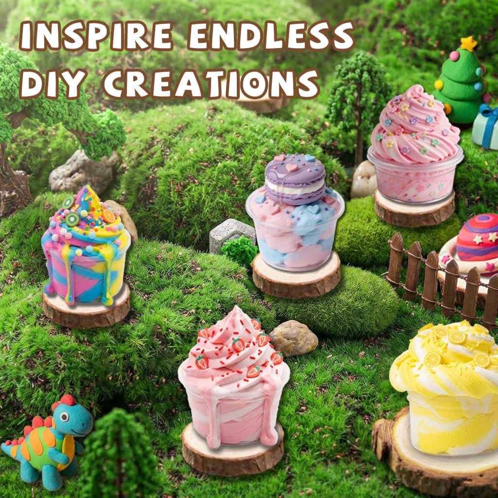 Clear Slime and Foam Clay Kit for Kids, 17 Fl Oz Premade Clear Slime with 10 Color Foam Clay, Charms, Sprinkles and 5 Storage Containers, DIY Butter Slime Craft Toy for Girls and Boys