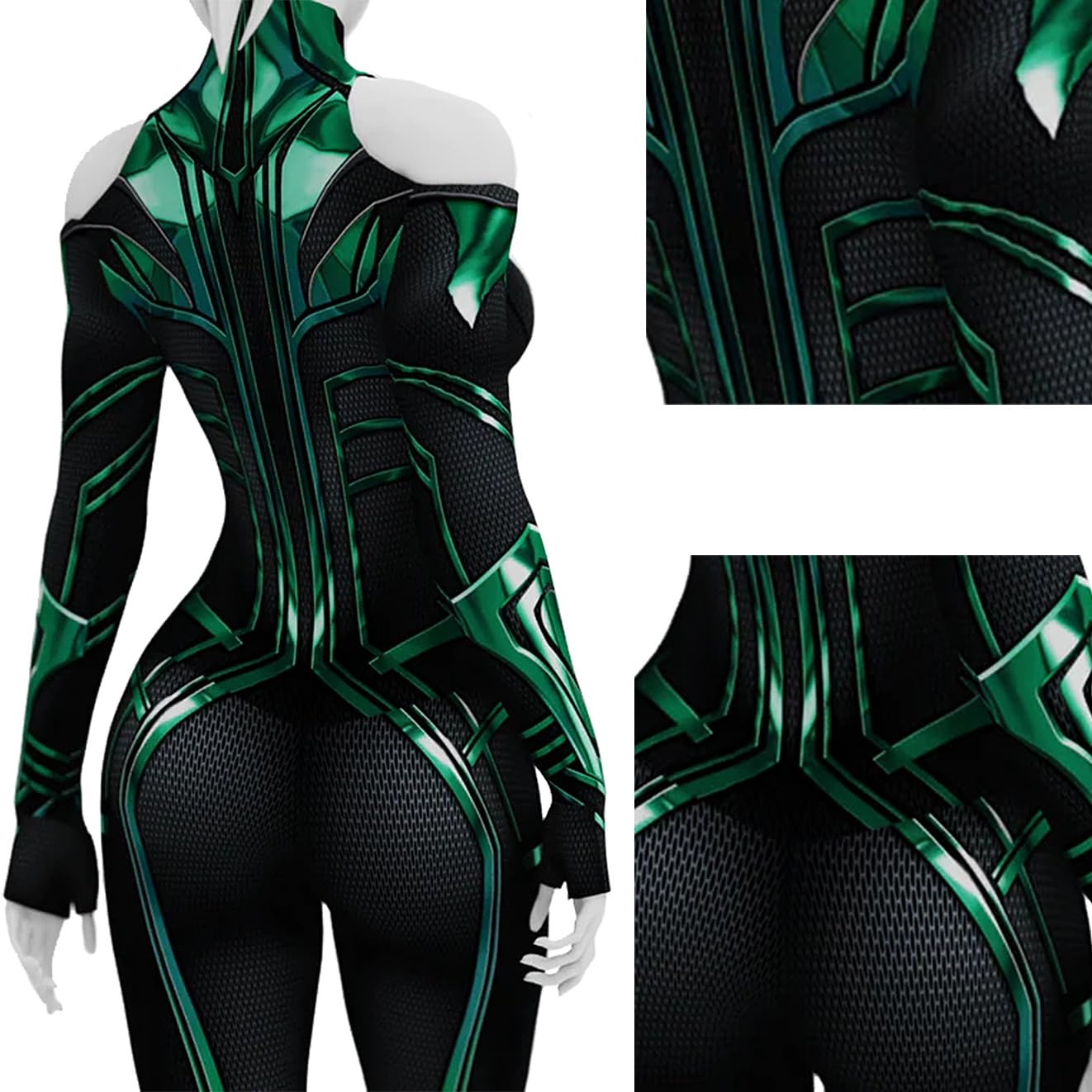 Yragemz Women Hela Cosplay Bodysuit Robe Green Goddess Hela Costume Jumpsuit Cape for Halloween: Green 1 X-Small