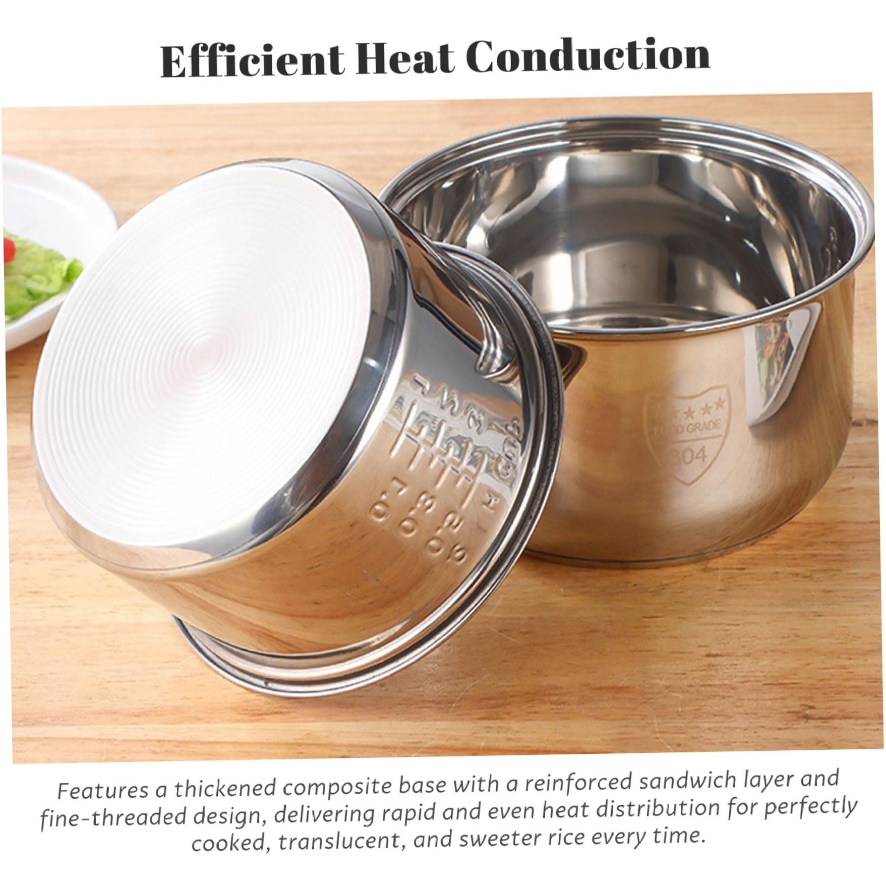 Remplacement de pot de cuiseur à riz, pot intérieur cuiseur à riz, remplacement en acier inoxydable 3L avec conduction d'échelle, lavable au lave-vaisselle épais pour restaurant, intérieur en acie