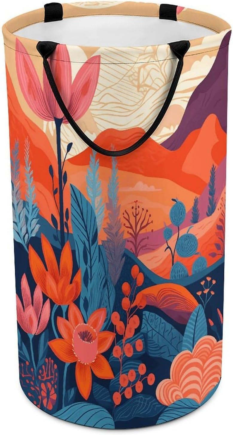 Flowers in Ink Laundry Hamper Freestanding Waterproof Clothes Hamper with Easy Carry Handles Large Collapsible Laundry Baskets Portable Dirty Clothes Basket